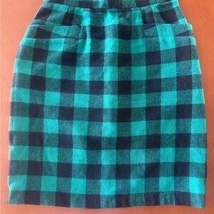 Vintage Diane Von Furstenberg Plaid Pencil Skirt in Green and Black
